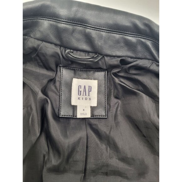 Gap Kids SZ S (6/7)  Faux Leather Moto Jacket Biker Black Classic Rock - Picture 3 of 10